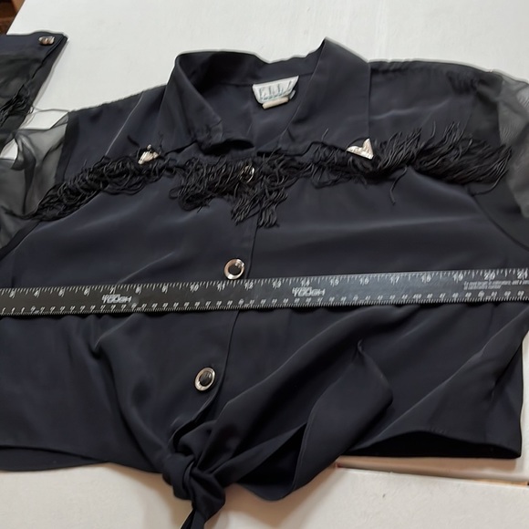 Ella Fashion XL black vintage Fringe button down shirt with sheer sleeves - Picture 7 of 15